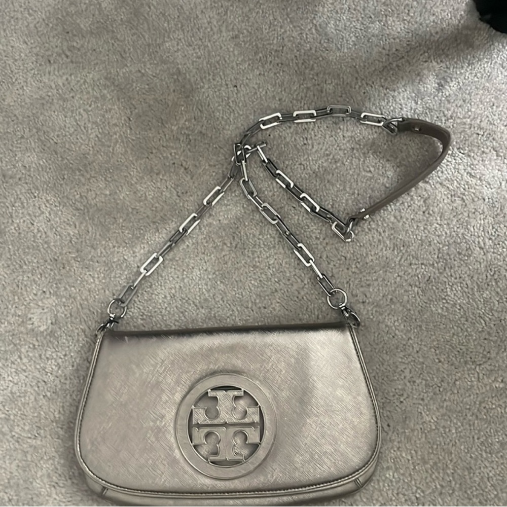 Tory Burch Silver Crescent Shoulder Bag